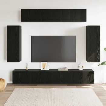 Obývací stěna vidaXL Sestava TV skříněk Nástěnný 6 pcs Černý dub 100 x 30 x 30 cm [3332583]