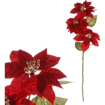 umělá květina Umělé vánoční růže, 3 květy, krémové s pozlaceným středem Barva: Červená