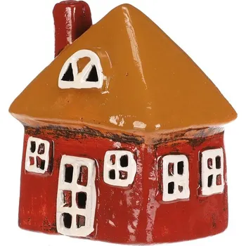 Vánoční dekorace Keramický domeček s LED osvětlením - červený s oranžovou střechou Barva: Červená