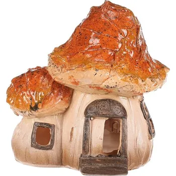 Houbový domeček - LED osvětl., dvojice, polyresin, oranžový Barva: Oranžová