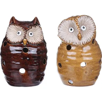 Svícen Keramická sova na čajovou svíčku, hnědá, 11,2x16,8 cm, dekorace Barva: Hnědá