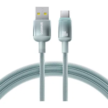 Náhradní díl pro mobilní telefon Datový kabel Baseus Discolor Series (E0420801) – USB na Type-C, opletený nylonový kabel, 480 Mb/s, 100 W, 2 m – modrozelený