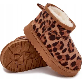 Dívčí sněhule Dětské sněhule PRO MLÁDEŽ zateplené kožíškem, panterka hnědá, velikost 23