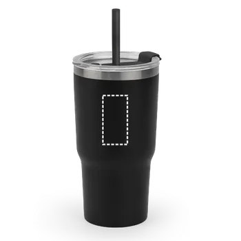 Termohrnek JOYNER M. Kompaktní cestovní hrnek z nerezové oceli (91 % recyklovaný) s vakuově izolovanou dvojitou stěnou a matným povrchem 600 ml Gravírování laserem (max. 1 barva, 25 x 50mm) 1 barva 1 Horní část zadní strany