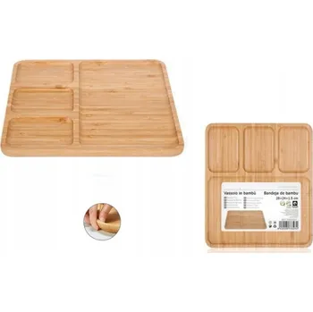 Bambusový podnos snídaňový dekorativní se 4 přihrádkami 28x24x1,5 cm