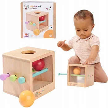 Dřevěná hračka MONTESSORI DŘEVĚNÁ KOSTKA S KULIČKAMI SKLÁDAČKA PRO DĚTI 6 DÍLŮ