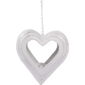 Srdce kovové - svícen na čajovou svíčku. Kovová dekorace na pověšení. Barva: bílá