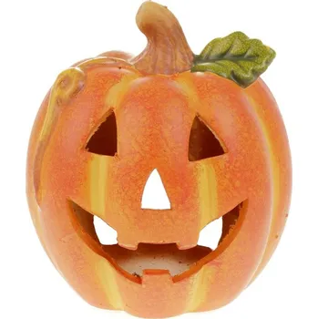 Dýně z terakoty - s obličejem, na svíčku, barva oranžová Barva: Oranžová