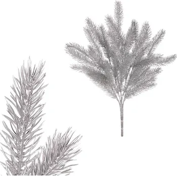 umělá květina Umělá stříbrná smrková větvička 60 cm - Vánoční dekorace na stůl Barva: Stříbrná