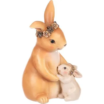 Roztomilý hnědý polyresinový zajíc s mládětem - jarní dekorace Barva: Hnědá