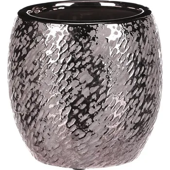 Obal na květináč Stříbrný keramický obal na květiny - malý kulatý vypouklý tvar Barva: Stříbrná