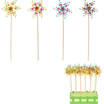 Větrník plastový - s květy a beruškou, mix 4 barev, cena za 1 ks. Barva: Vícebarevná