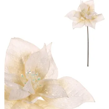 umělá květina Umělá vánoční růže cappuccino se třpytkami - elegantní dekorace Barva: bílá