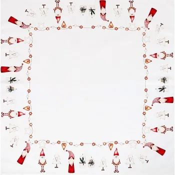 Vánoční dekorace Ubrus bílý - vánoční, okraje se skřítky, 100% polyester, 80 x 80 cm Barva: bílá