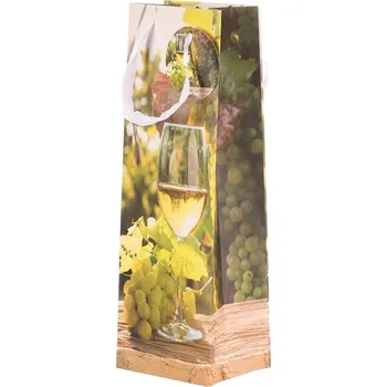 Dárková taška Elegantní zelená papírová taška na víno s motivem sklenky bílého Barva: Zelená