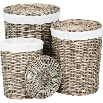 Šatní skříň Koš proutěný - prádelní, s víkem, šedý, cena za sadu 3 ks Barva: šedá