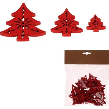 Vánoční dekorace Dřevěné vánoční stromečky - mix 3 velikostí, přírodní barva, 18 ks Barva: Červená