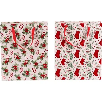 Dárková taška Vánoční papírová taška M, bílá, mix 2 vzorů - elegantní dárková obalová řešení Barva: Červená