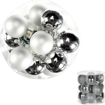 Vánoční dekorace Kulaté skleněné ozdoby - pr. 2 cm, stříbrné, cena za 1 balení (12 ks) Barva: Stříbrná