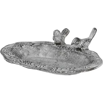 Krmítko pro ptáka Kovové oválné krmítko pro ptáky - šedé s dekorativními ptáčky Barva: šedá