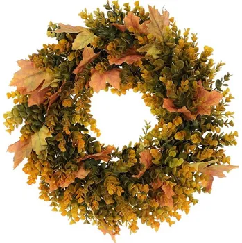 umělá květina Umělý věnec 50 cm - eukalyptus a javorové listy, oranžovo-zelený dekorativní prvek Barva: Oranžová