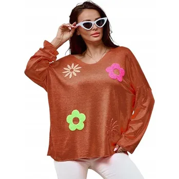 Dámské oblečení Dámský svetr Royalfashion oranžová viskóza s květinami