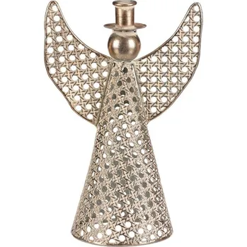 Vánoční dekorace Anděl kovový - 28 cm, na kónickou svíčku, měděný Barva: Zlatá