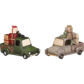 Vánoční dekorace Auto s dárky - polyresin, LED osvětl., mix 2 barev, cena za 1 ks Barva: Zelená