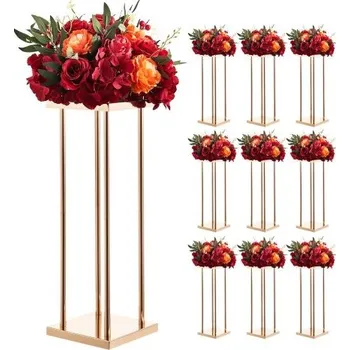 Stojan na květiny Svatební květinový stojan VEVOR, 10 ks 60cm sloupový květinový stojan, květinové stojany s kovovým laminátem, válcový kubický květinový stojan na svatbu, večírek, narozeniny, domov, zlaté stojany na středové dekorace