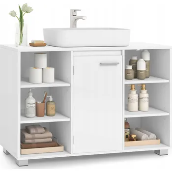 Koupelnový nábytek KOUPELNOVÁ SKŘÍŇKA POD UMYVADLO STOJÍCÍ BÍLÁ NASTAVITELNÉ POLICE PROSTORNÁ VELKÁ