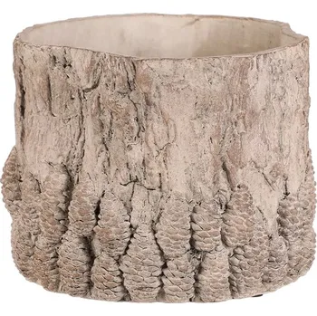 Obal na květináč Velký světle šedý betonový obal na květiny s vzorem kůry a šiškami Barva: šedá