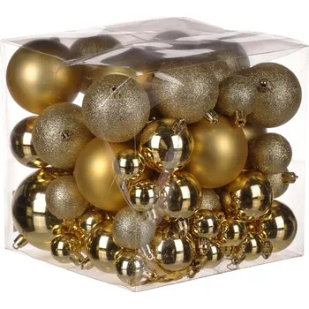 Vánoční dekorace Ozdoby plastové - barva zlatá, mix velikostí, cena za balení (62 ks) Barva: Zlatá