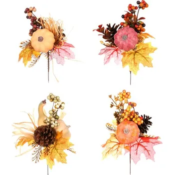 umělá květina Podzimní umělý trs s listím, dýněmi, bobulemi a šiškami - mix 4 druhů Barva: Vícebarevná