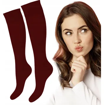Dámské ponožky Milena dámské hladké podkolenky bavlna polské vínové 37-41