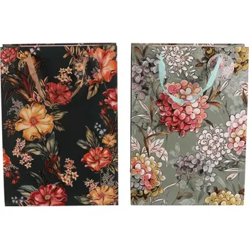 Dárková taška Papírová taška L - květinový vzor, mix 2 barev (zelená/černá) Barva: Vícebarevná