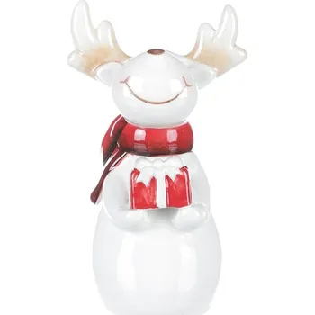 Vánoční dekorace Sob s červenou šálou - keramická figurka, barva bílá Barva: bílá