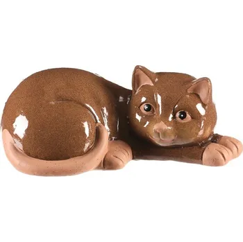 Kočka keramická ležící - menší, barva tmavě hnědá Barva: Hnědá