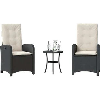 Zahradní sestava vidaXL 3dílný bistro set s poduškami polyratan [365177] Barva: Černá a krémová