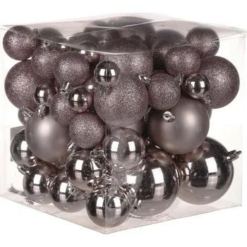 Vánoční dekorace Ozdoby plastové - barva růžová, mix velikostí, cena za balení (62 ks) Barva: Růžová