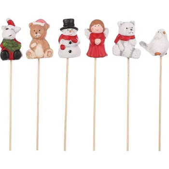 Vánoční dekorace Keramická vánoční zvířátka a postavičky na zápich – mix 6 druhů Barva: Vícebarevná