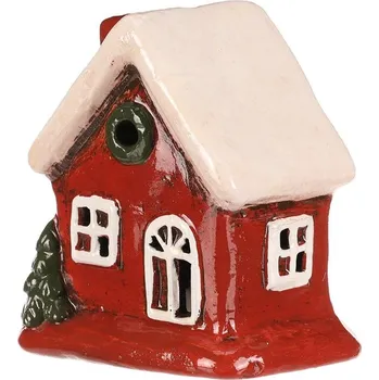 Vánoční dekorace Červený keramický domeček s LED osvětlením a bílou střechou Barva: Červená