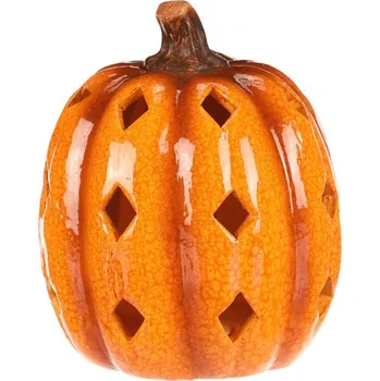 Zelená keramická dýně s LED osvětlením a otvory pro podzimní atmosféru Barva: Žlutá