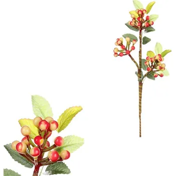 umělá květina Jeřabiny - umělá větev, oranžovo-krémové bobule, 31 cm