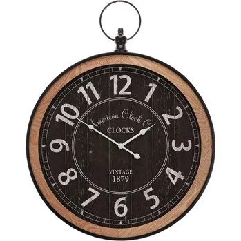 Hodiny Hodiny nástěnné - pr. 58 cm, kov a dřevo, styl kapesních hodinek Barva: černá