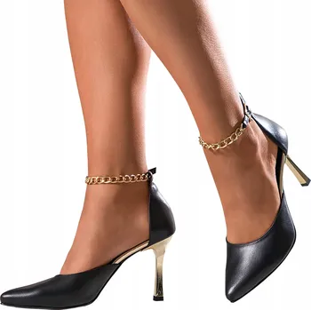 Dámské lodičky Lodičky Černé Dámské JEHLOVÉ PODPATKY Kožené Polské Zlatý Řetízek MÓDNÍ vel. 37