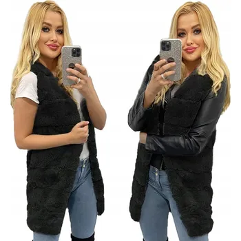 Dámská vesta MĚKOUČKÁ DLOUHÁ VESTA Z UMĚLÉ KOŽEŠINY na zapínání S