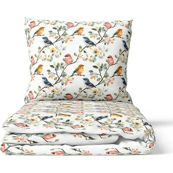 Bavlněné povlečení na přikrývku premium satén 140x200 ptáčci na větvi