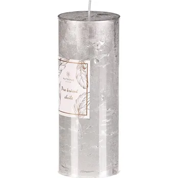 Svíčka Metalická modrá svíčka 15 cm bez vůně - elegantní parafínový dekor Barva: Stříbrná