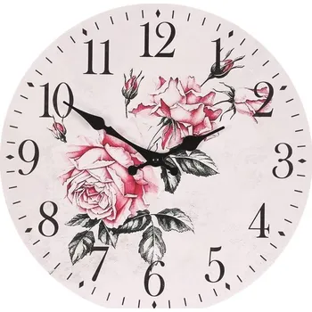Hodiny Hodiny nástěnné - pr. 34 cm, MDF, motiv růží Barva: Růžová