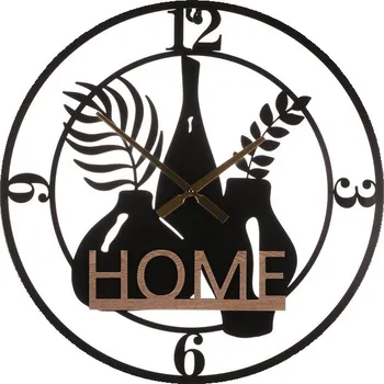 Hodiny Hodiny nástěnné - pr. 60 cm, kov a MDF, nápis "HOME" Barva: černá